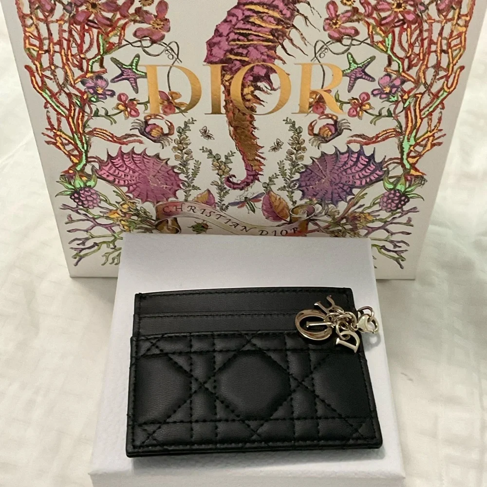 Lady Dior Black Leather freesia card holder